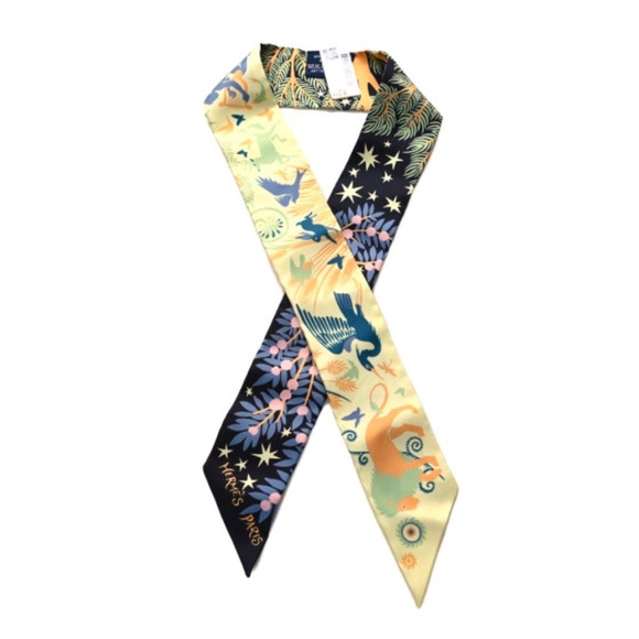 NWT Hermes le Charme d'Orphee twilly ribbon scarf Blue Black Yellow - Picture 2 of 8